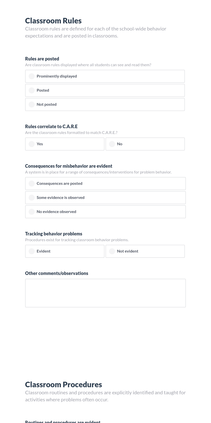 PBIS Classroom Systems Inventory Preview