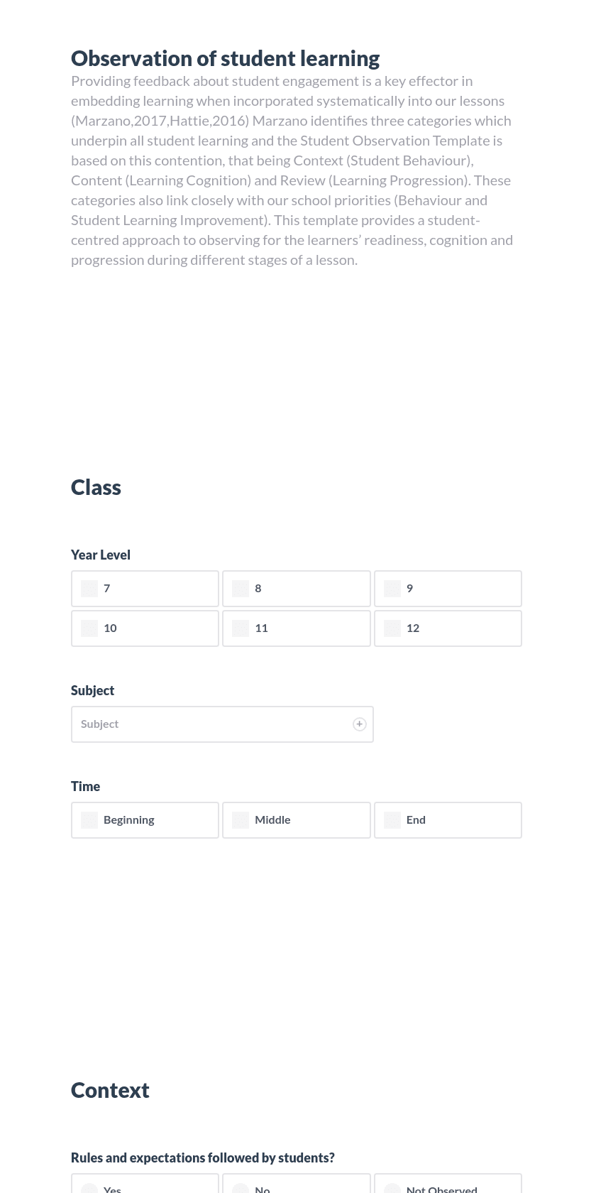 Student Learning Template Preview