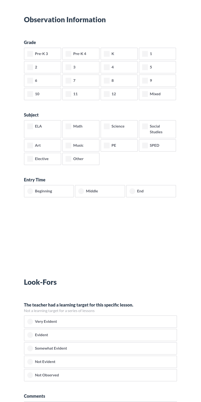 Learning Target Look-Fors Preview