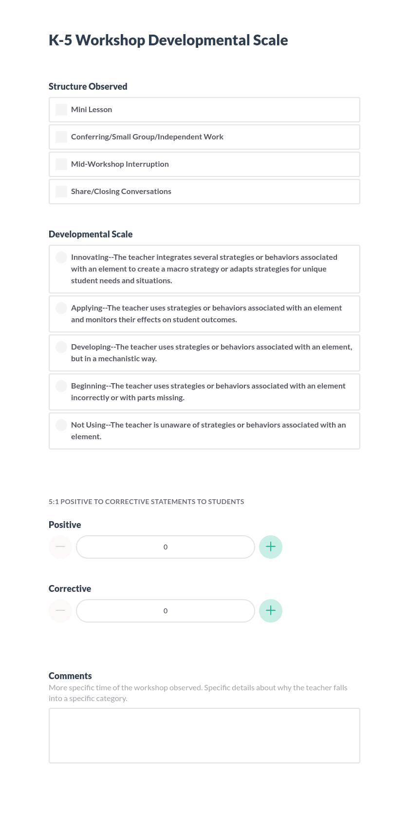 K-5 Workshop Developmental Scale Preview