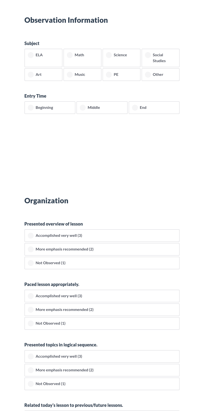 Classroom Observation Checklist Preview