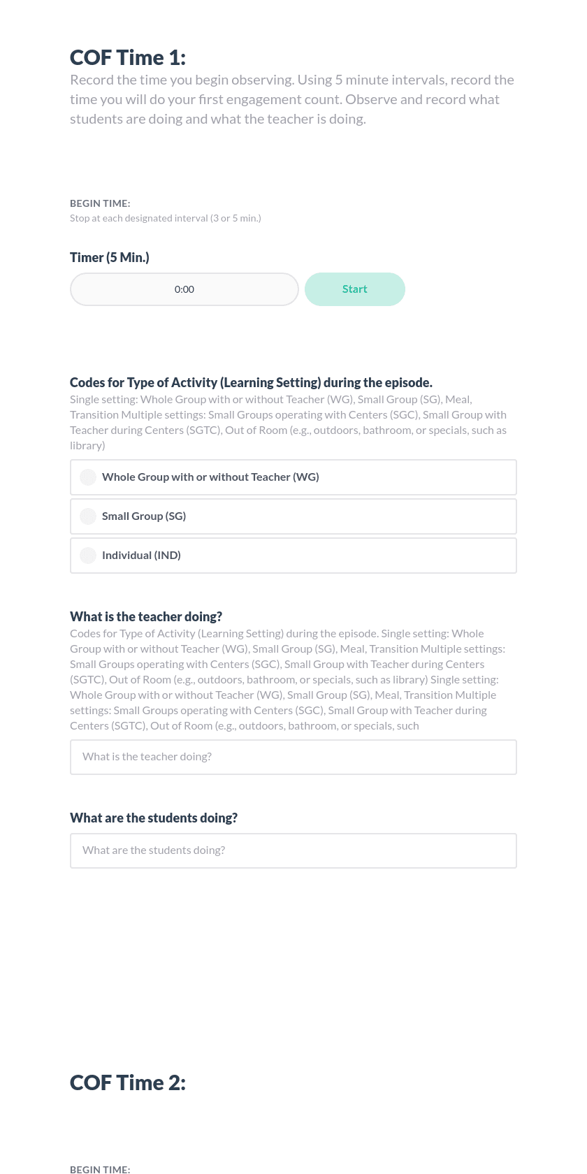 Reading and Writing COF (Classroom Observation Form) Preview