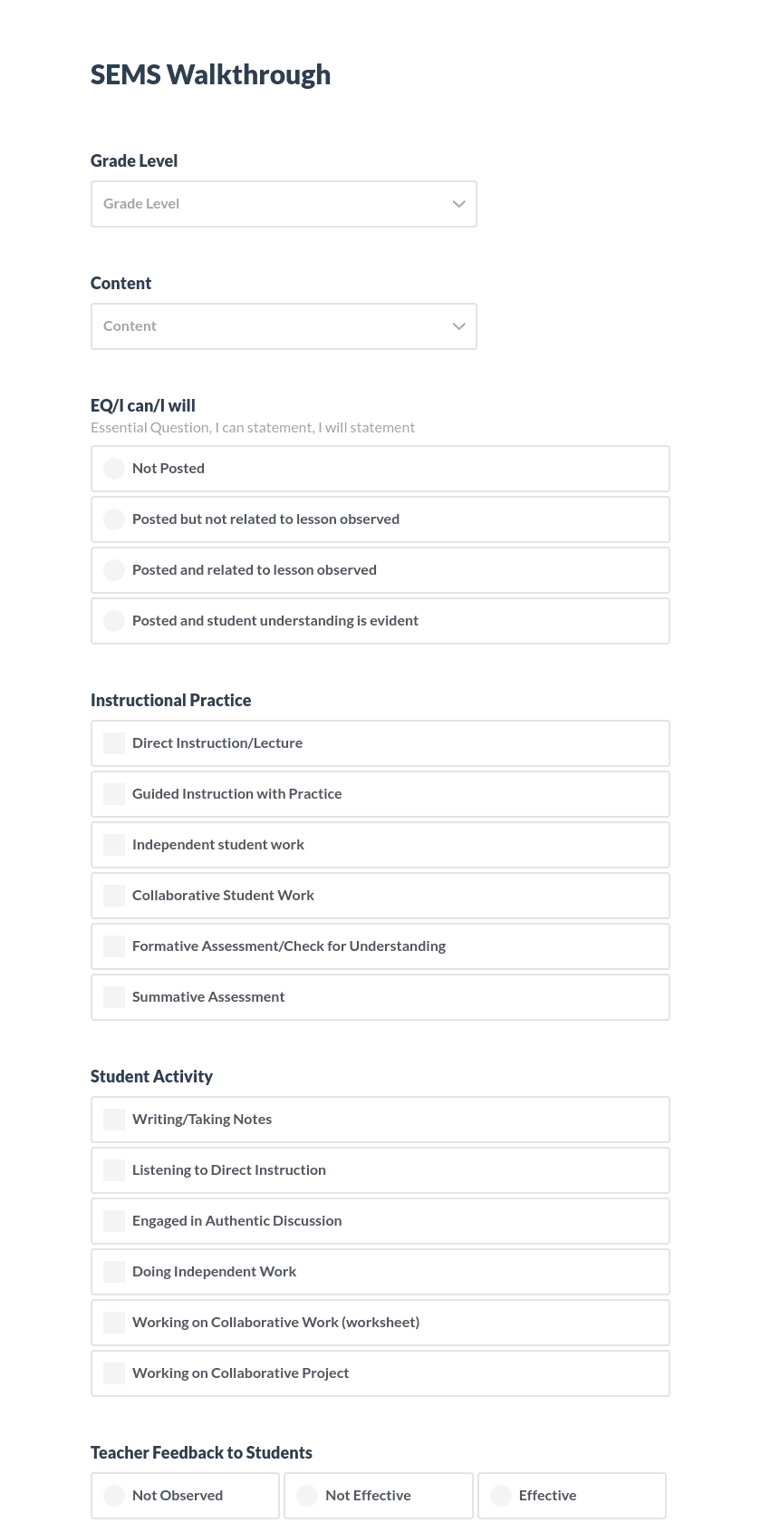 SEMS Teacher Walkthrough Template Preview