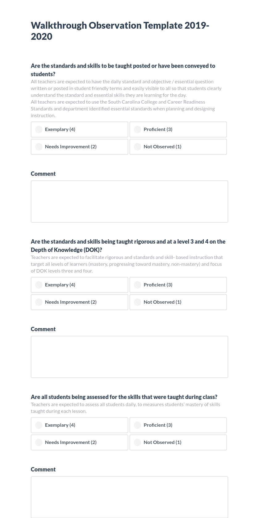 Walkthrough Observation Template 2019-2020 Preview