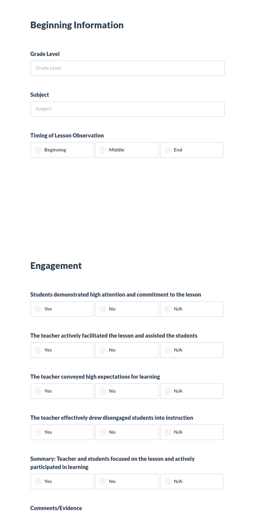 Classroom Observation Tool Preview