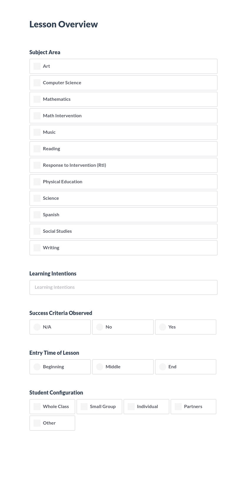 DFES Custom Classroom Walk-thru Template Preview