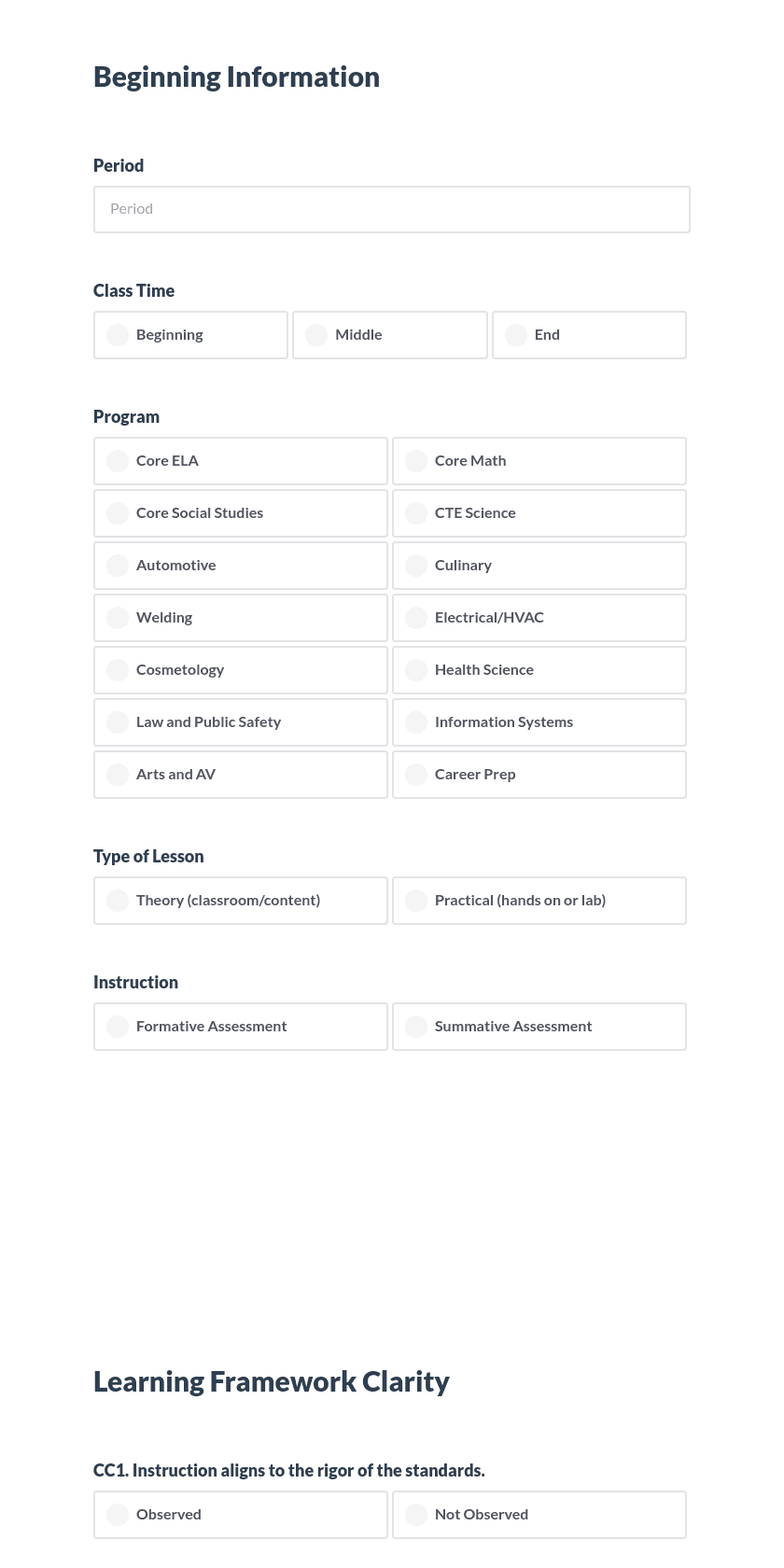 Instructional Survey Questions Preview