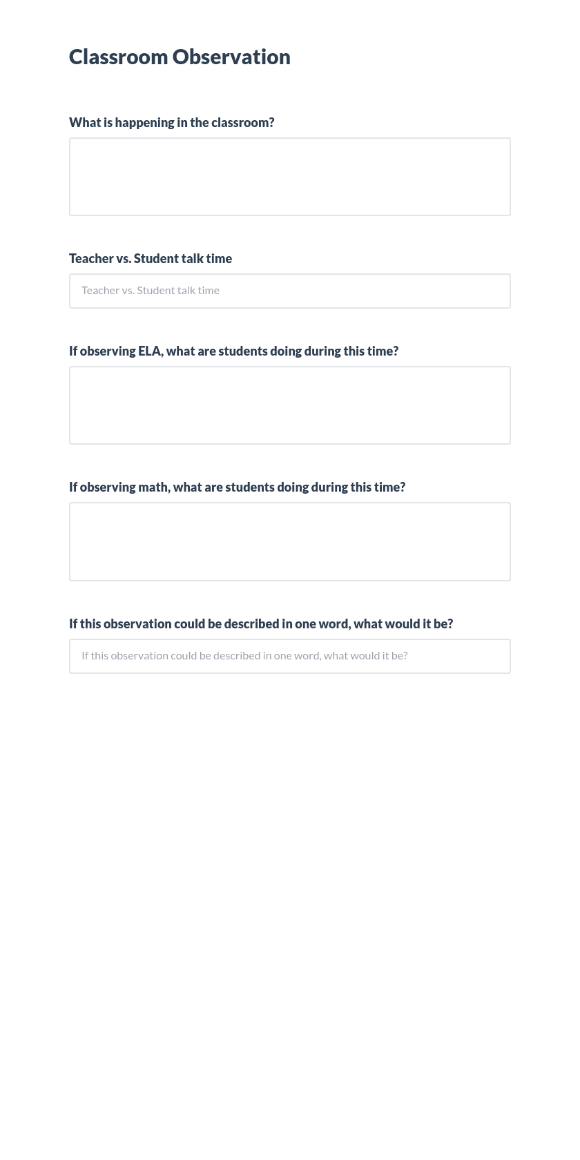 classroom observation forms for teachers