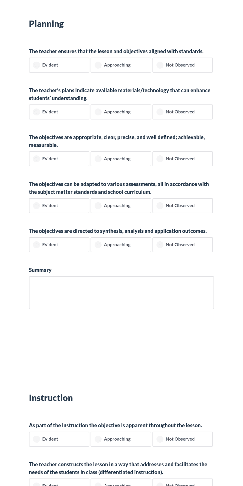 CPS Teacher Observation Form Preview