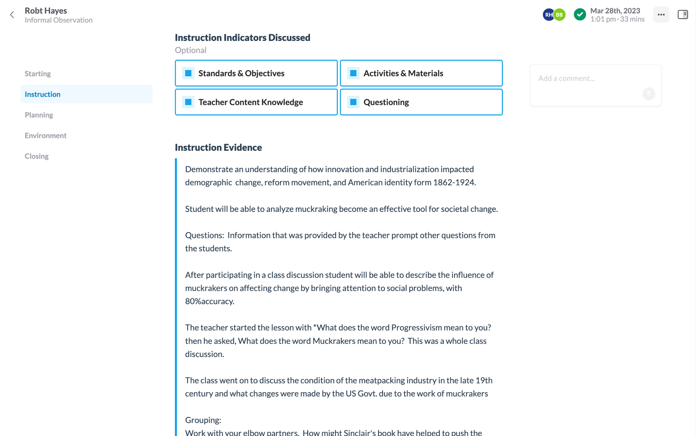 Evaluation document example