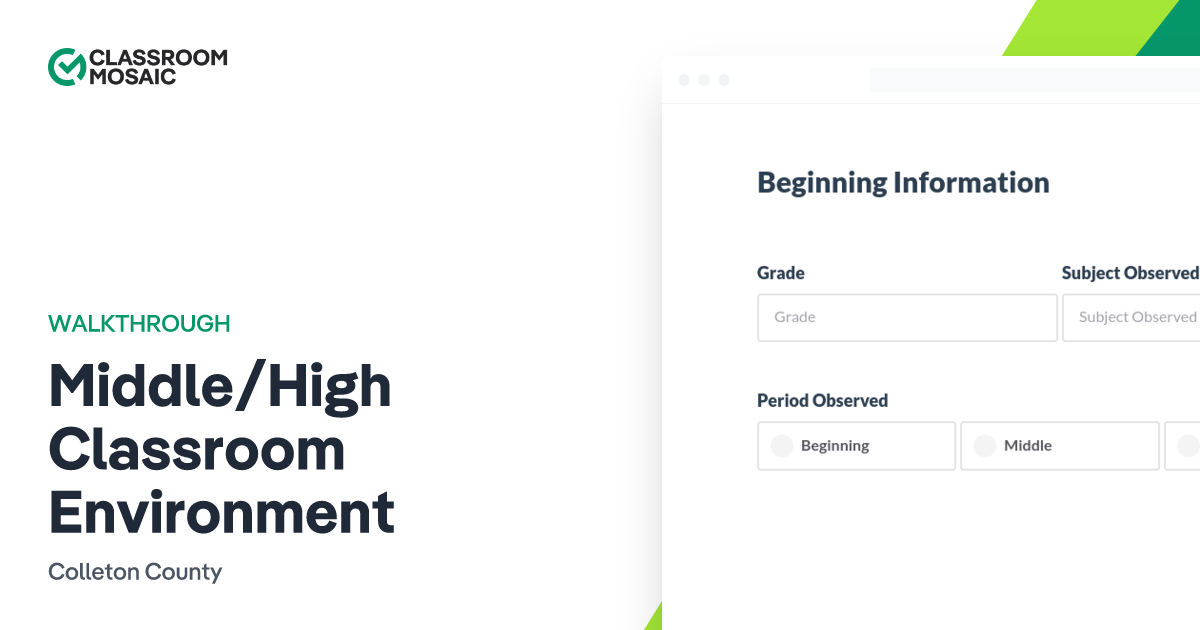 Middle/High Classroom Environment Teacher Observation Form