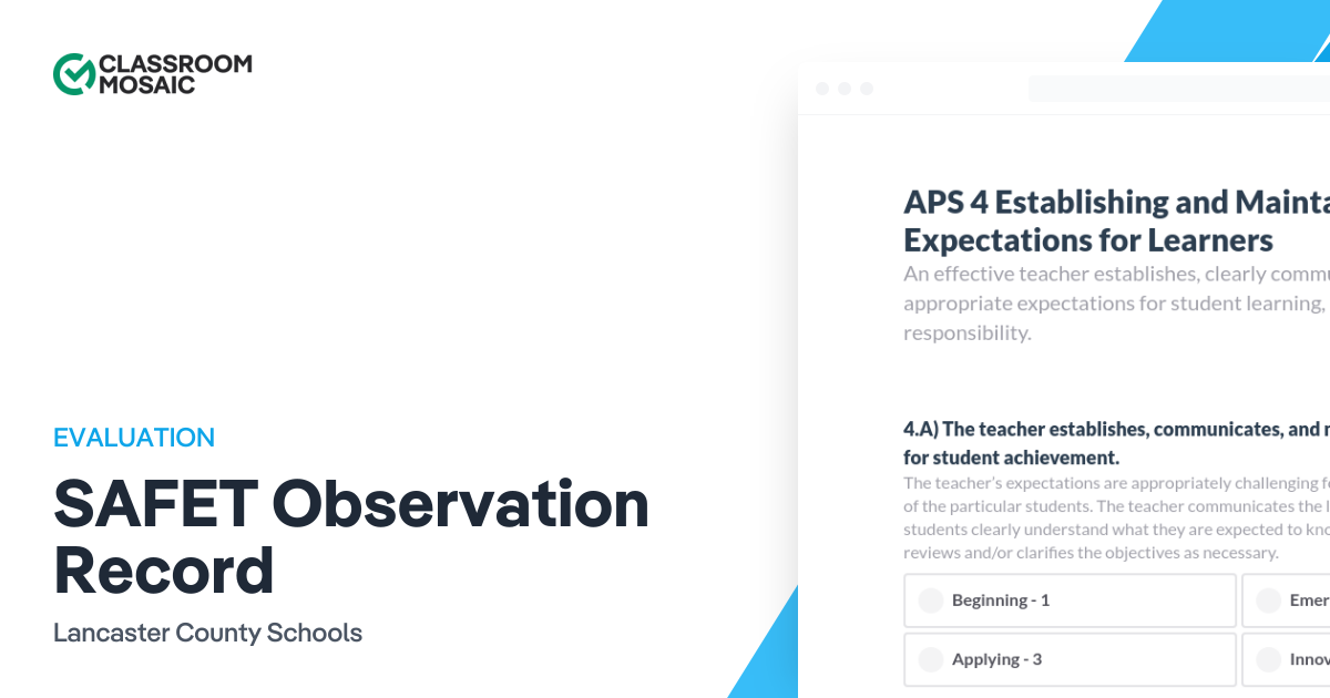 SAFET Observation Record | Teacher Observation Form