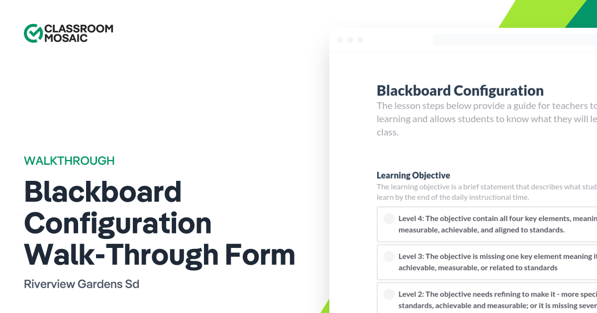 Blackboard Configuration WalkThrough Form Teacher Observation Form