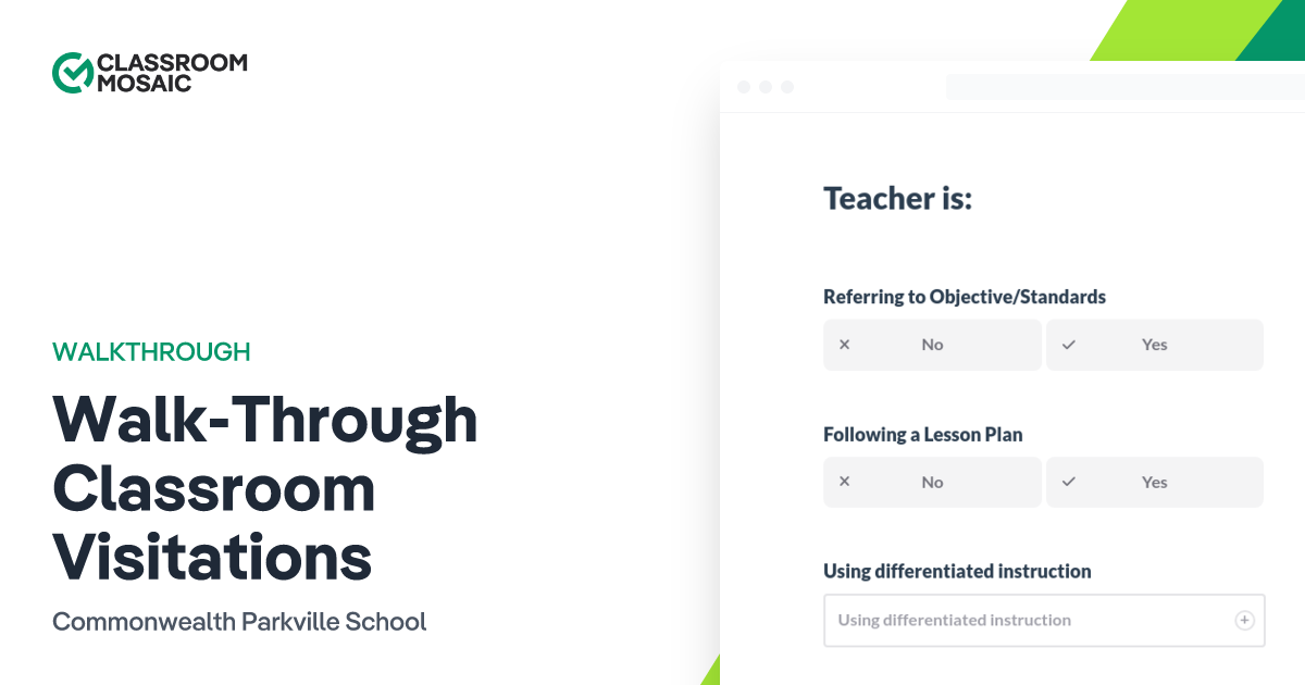 WalkThrough Classroom Visitations Teacher Observation Form