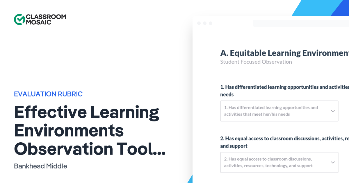 Effective Learning Environments Observation Tool (ELEOT) Teacher